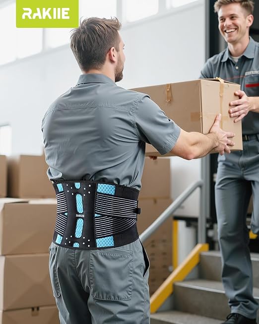 Rakiie Slim Back Brace for Lower Back Pain Relief, Lightweight & Breathable Back Support Brace for Men Women, Ergonomic Light Lumbar Support for Everyday Wear, Sky Blue S