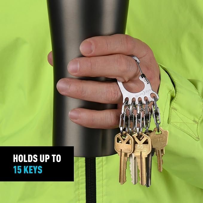 Nite Ize KLKBF-11-R6 Bigfoot Locker KeyRack, Carabiner Chain with 5 Stainless Steel Locking S-Biner Toes to Hold Keys Separately + Securely, 1, Silver