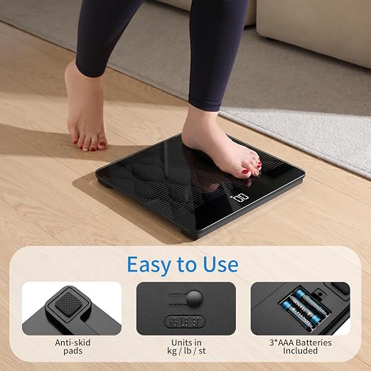 Vitafit FSA&HSA 660lb Weight Scale, Accuracy 0.1lb by Our Professional Scale Factory Since 2001,Smart Digital Scale for Body Weight BMI via APP, 8mm Non-Slip Tempered Glass 12.4" x 12.4",3xAAA, Black