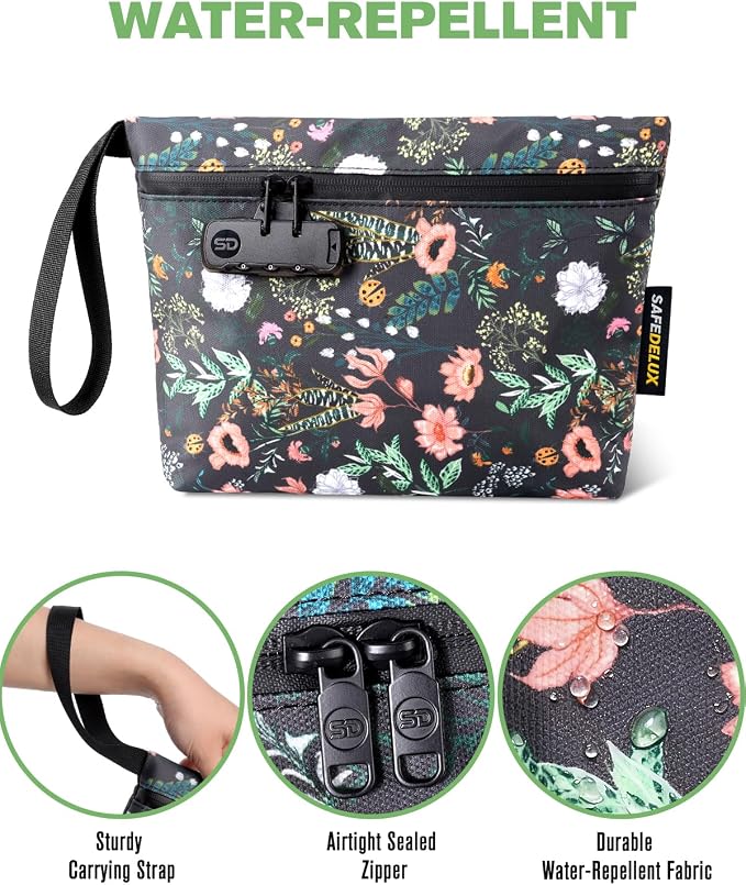 Smell Proof Bag, Odor Proof Bag with Combination Lock, Durable Smell Proof Container with Carbon Lining, Secure Odorless Travel Pouch for Home & On-the-Go (Green Combo)
