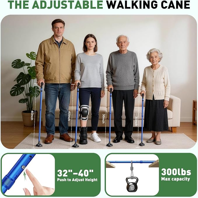 Walking Cane for Men & Women, Sturdy Walking Sticks for Seniors | Foldable, Adjustable, All Terrain Tips for Daily Use/Travel, Comfort Grip, Free Standing, Heavy-duty Aluminum, Black