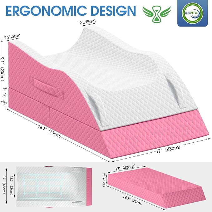 TranquilRelax Elevation Pillows for Leg After Surgery, Memory Foam Adjustable Wedge Pillow for Injury or Rest, Ankle Pillow for Sleeping Blood Circulation, Pink/Double Leg