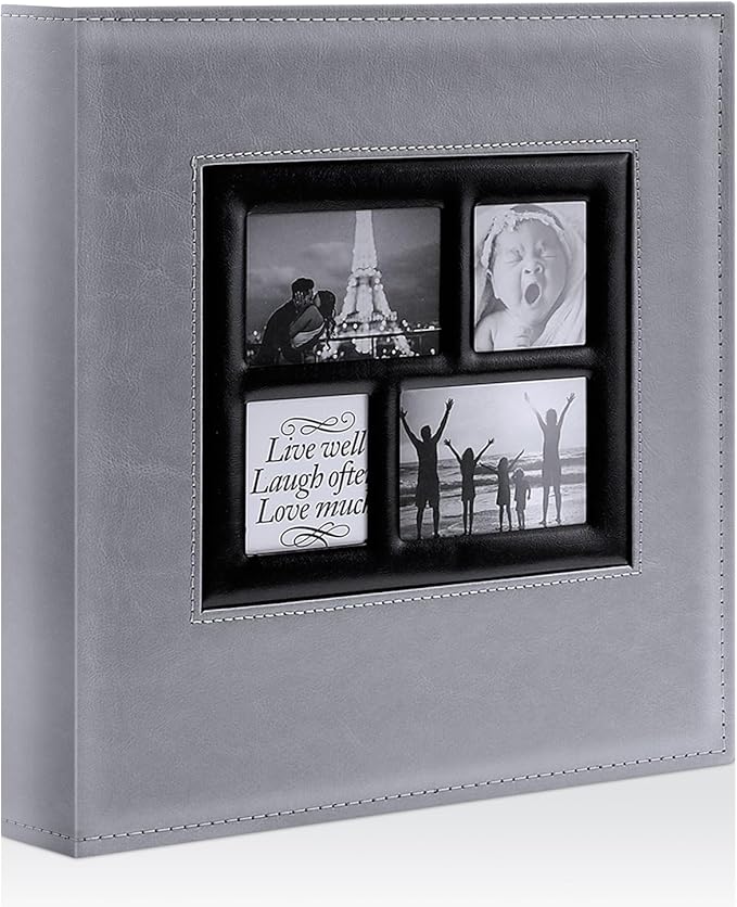 Ywlake Photo Album 4x6 500 Pockets, Large Capacity Family Wedding Leather Picture Albums Holds 500 Horizontal and Vertical Photos Grey
