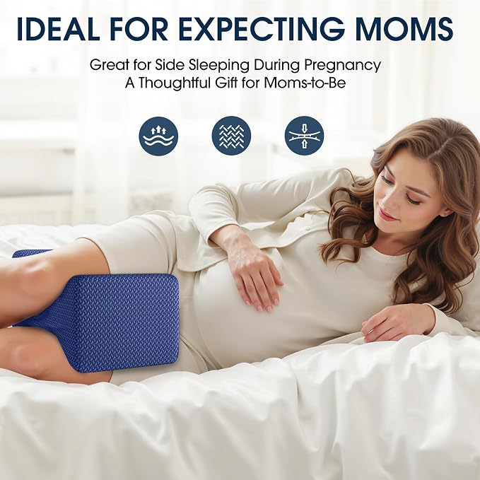 BlissTrends Memory Foam Knee Pillow, Knee Pillow for Side Sleepers, Leg Pillows for Sleeping Blood Circulation, Elevation Pillow for Spine Aligning, Sciatica, Hip, Knee, Ankle Pain, Blue, X-Large