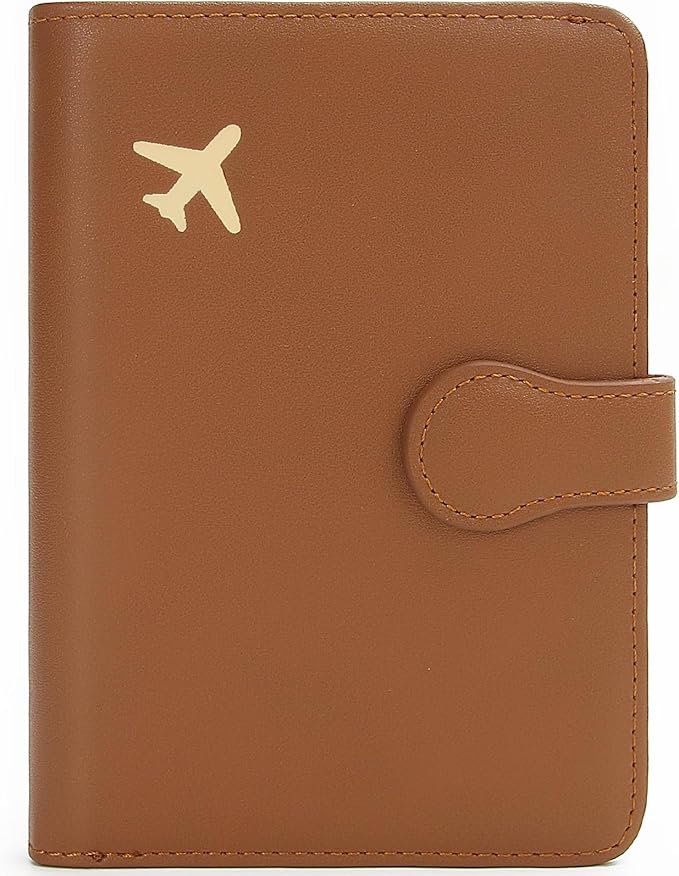 RFID Blocking Passport Holder Travel Wallet | RFID-blocking protects passport & cards. 4 slots, ID window, zipper pocket. PU leather, slim, light. Unisex brown.