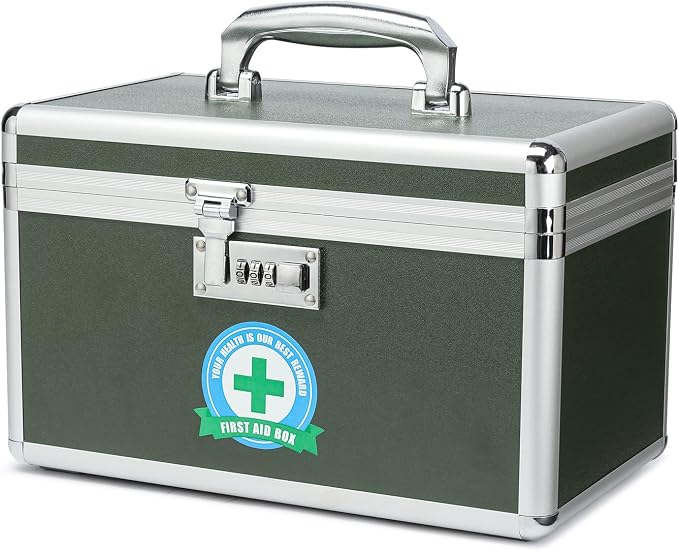 Medication Lock Box With Combination - Lockable Medicine Storage, Empty First Aid, Security Lock, Medical Organizer, Multipurpose Locking for Home and Outdoor (Green, Medium)