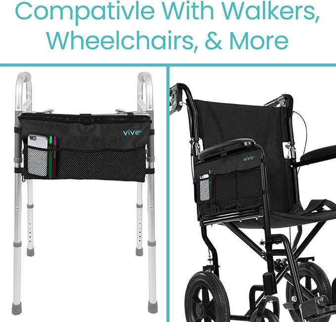 Vive Walker Bag - Accessories Wheelchair Basket Pouch (Water Resistant) - Seniors Caddy Accessory Attachment for Folding, Rolling Walkers - Carry Storage Carrier Tote - Lightweight, Universal Size