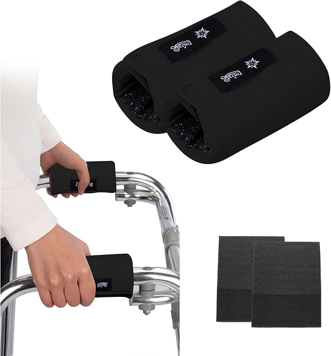 Universal Walker Hand Grip Padded Covers Non-Slip Cushion Foam for Folding Wheelchair Rollator Crutch Handle Pads 2-Pack Black