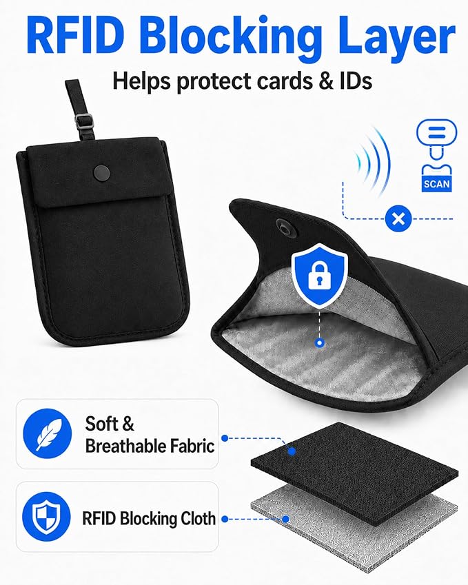 RFID-Blocking Travel Bra Wallet, Hidden Money Pouch with Elastic Strap | Ideal Secret to Pocket Protect Your Credit Cards, Cash and Valuables Under-Clothes, Black, Bamneat