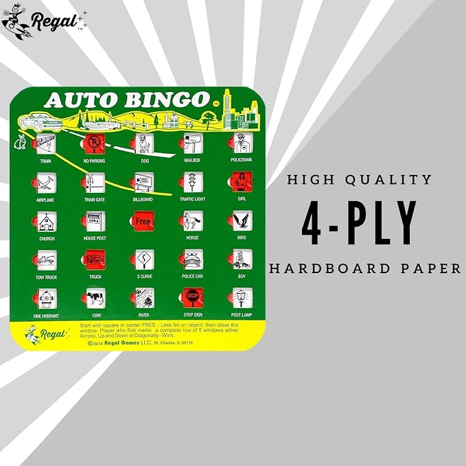 Regal Games Finger-Tip Shutter Bingo Cards with Sliding Windows - Auto Bingo Game Set - Assorted Travel Game for Adults & Kids - Reusable, No Chips & Daubers Needed - 4 Packs - Green