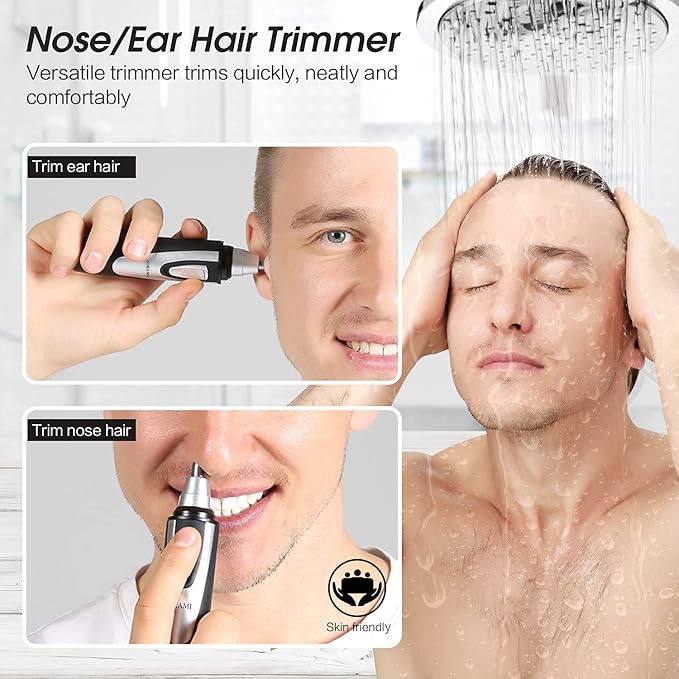 Ear and Nose Hair Trimmer Clipper - 2026 Professional Painless Eyebrow & Facial Hair Trimmer for Men Women,Battery-Operated Trimmer with IPX7 Waterproof,Dual Edge Blades for Easy Cleansing Black