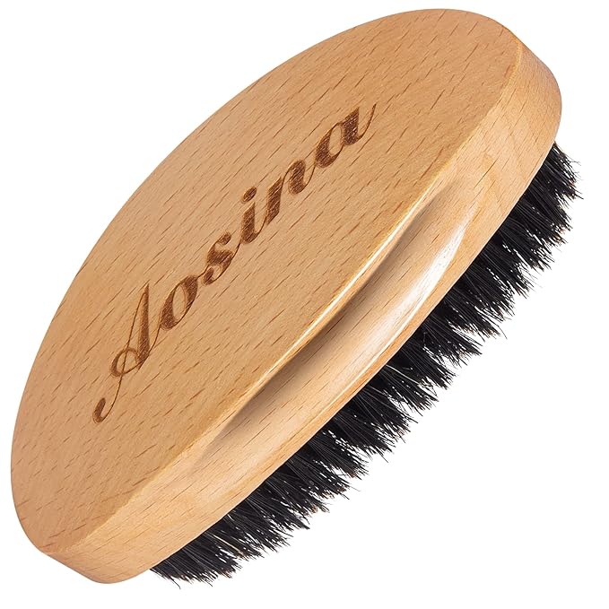 Soft 360 Wave Brush for Men, 100% Pure Boar Bristle Hair Brush for Men, Beech Wood Curved Palm Brush for Fresh Cuts, Beginners, Short Hair Waves & Beard Grooming