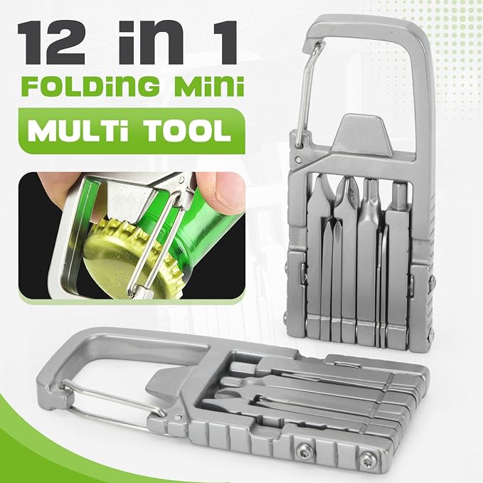 2 Pack 12 in 1 Keychain Multitool Screwdriver Bit Folding Multi Tool Bottle Opener Portable Pocket Tool for Outdoors Camping