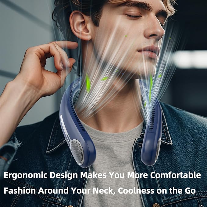 Portable Neck Fan, Personal Wearable Bladeless Fan, 6000mAh USB Rechargeable, 360° Airflow, LED Display, 4-Speeds, Hands Free Fan for Outdoor Indoor, Birthday Gifts for Men Women Dad Mom (Blue)