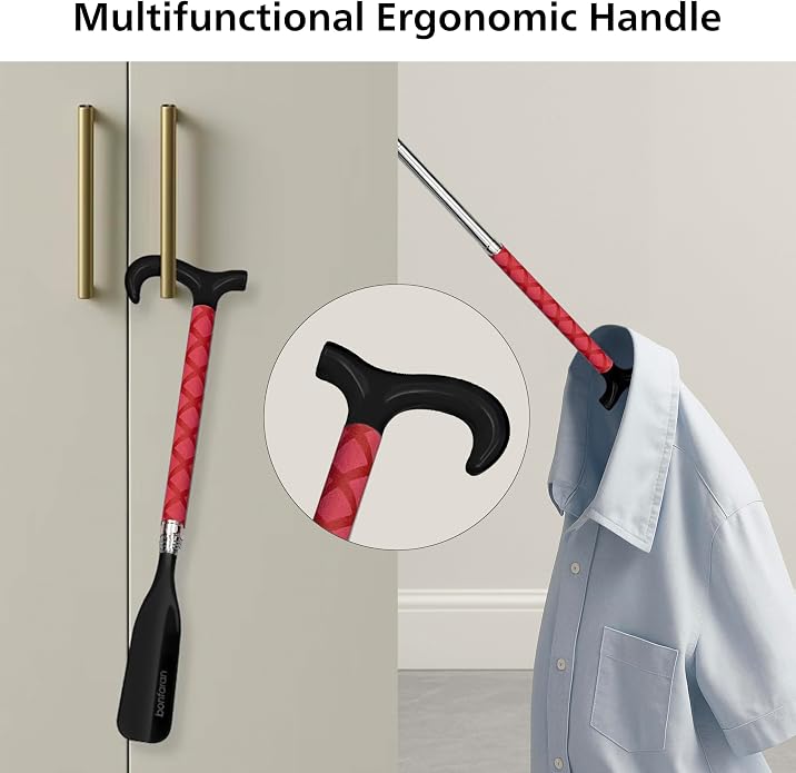 Shoe Horn Long Handle for Seniors, Telescopic Stainless Steel | Long Shoe Horn, 14"-35" Adjustable Length, One-Pull Extension, Matte Finish, Reduced Wobble, No-Bend Shoe Helper