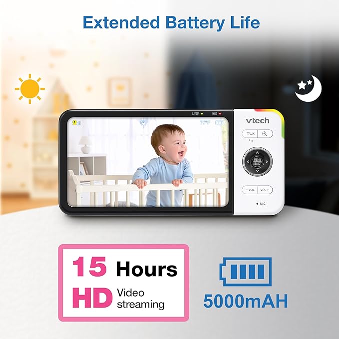 VTech VM928-2HD 5” 720p HD Display 2 Cameras Baby Monitor,110 Wide Angle View,Remote Pan-Tilt-Zoom,Night Vision,Up to 1000ft Range,Temperature Sensor,9 Soothing Sounds & Lullabies,2-Way Talk,No WiFi