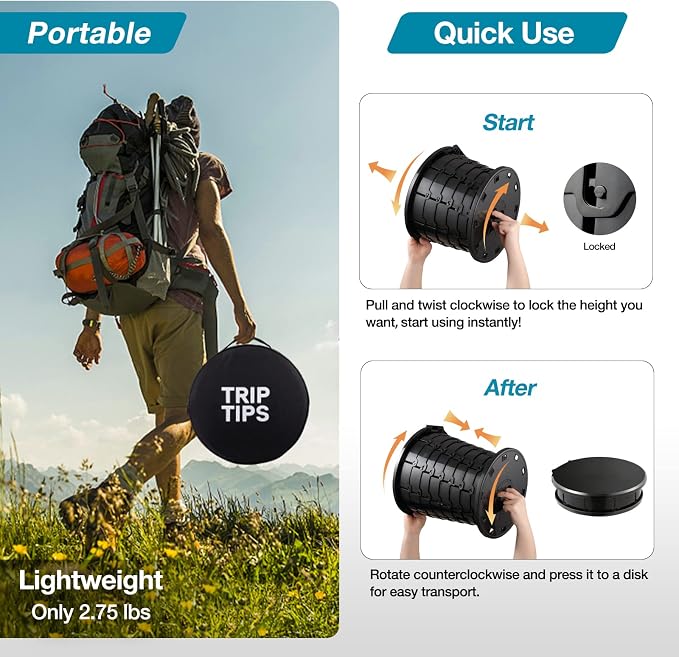 Upgrade Retractable Portable Toilet Travel Toilet Adjustable Height Camping Toilet Portable Potty for Adults Kids, Foldable Portable Toilet for Camping/Car