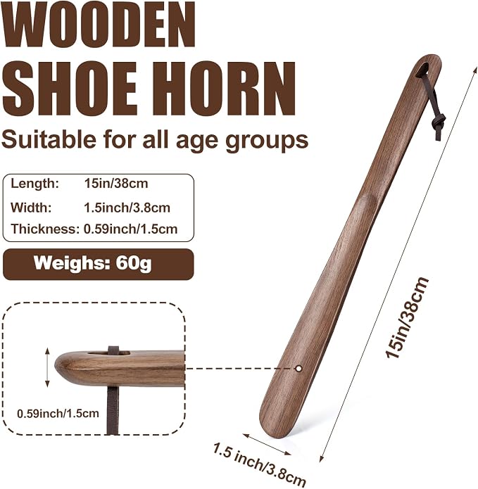 Wooden Shoe Horn Long Handle 15in 29.53in,Fas-Grade Walnut Wood Extra Long Handled Shoehorn For Men Women Seniors