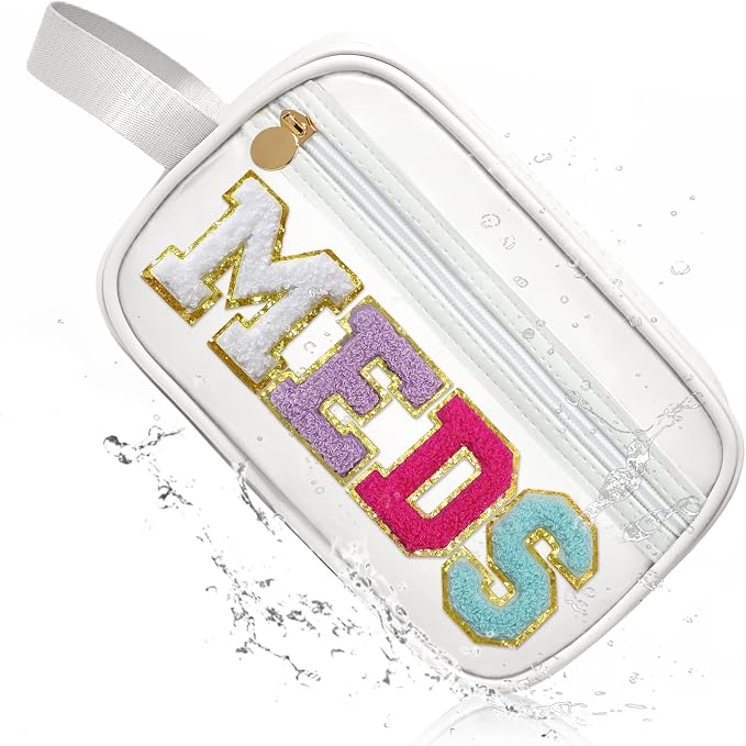 COSHAYSOO Clear MEDS Bag Travel Medicine Zipper Pouch Small Medication Drug Pills Storage Case, Preppy Cute Cruise Air Car Traveling Essentials Accessories Organizer Easter Gift for Women Teen Girls