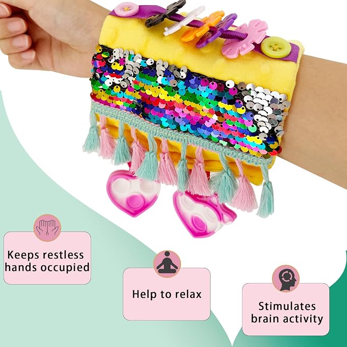 Sensory Aids for Alzheimer Patients for Therapy and Anxiety Relief Autistic Dementia Sensory Mat Fidget Wrist Cuff ASD ADHD OCD (Orange)
