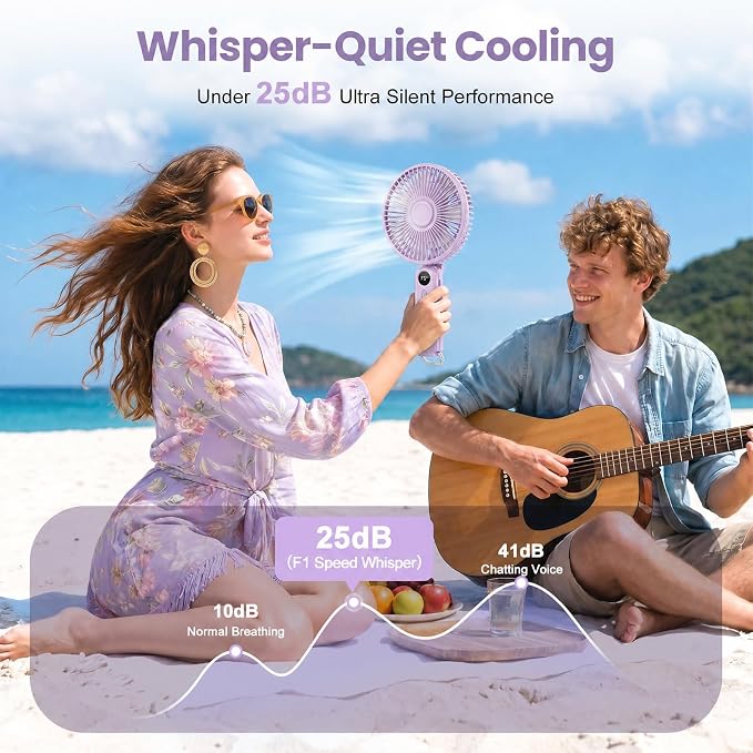 Portable Handheld Fan, 10000mAh Rechargeable 6-Inch Personal Fan for Travel | Ultra Quiet Foldable Desk Fan, 5-Speed Battery Operated Fan with Up to 40H Runtime and Digital Display for Travel and Makeup