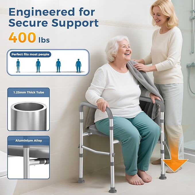 Raised Toilet Seat with Handles for Elderly, Toilet Seats Risers for Seniors,Adjustable Height & Width 400 lb Handicap Pregnant Elavted Toilet Seat Chair, Fits Any Toilet