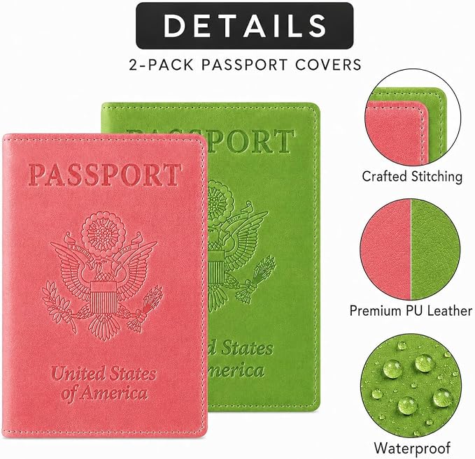 Ciana RFID Passport Holder for Travel – PU Leather Passport Cover and Card Holder for Men & Women – Slim Passport Holder with Card Protector Slot, Travel Must Haves (Pink - Lime Green)