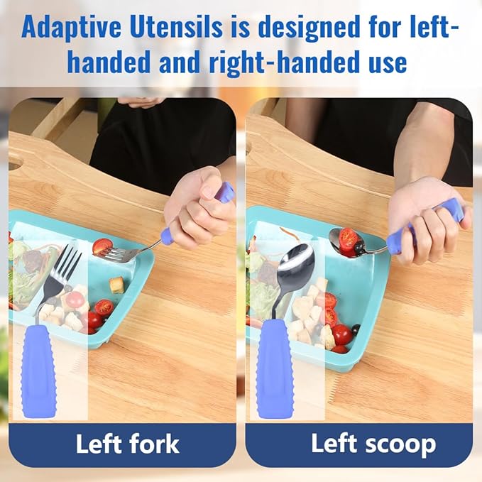 Adaptive Utensils, Weight Utensils for Tremors and Parkinson Patients, Utensil Set Spoon and Fork for Elderly (Left Hand - 1 Set Purple Spoon and Fork)
