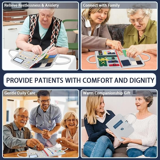 Fidget Blanket for Adults with Dementia – Adult Sensory Support Blanket for Daily Living Familiarity & Memory Engagement & Anxiety Relief - Non-Toy Felt Activity Book for Seniors for Memory Care