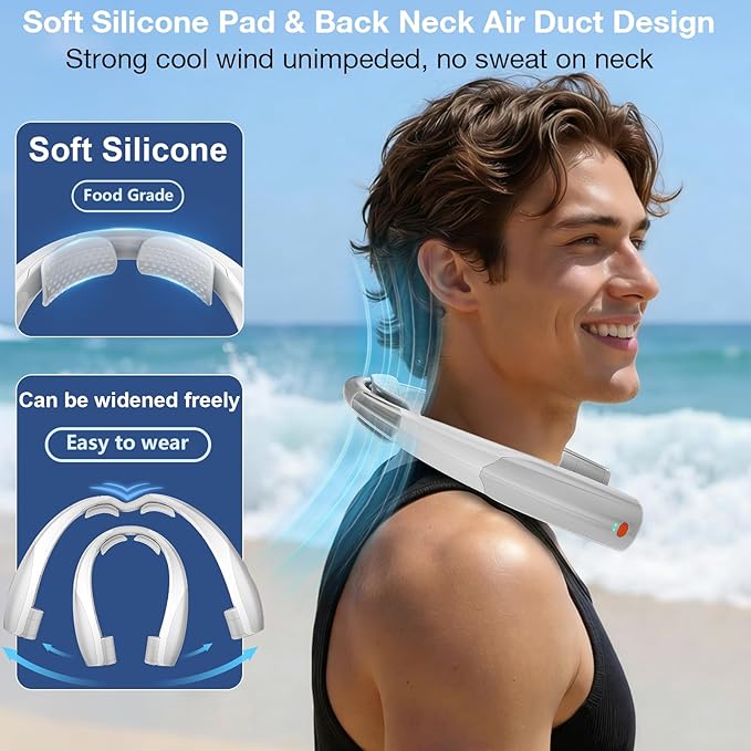 Portable Neck Fan, 6 Speeds Rechargeable Personal Fan with AI Chips, Hands-Free 360° Faster Cooling Wearable Fan, Ultra Quiet for Home, Office, Travel, Indoor, Outdoor - Grey