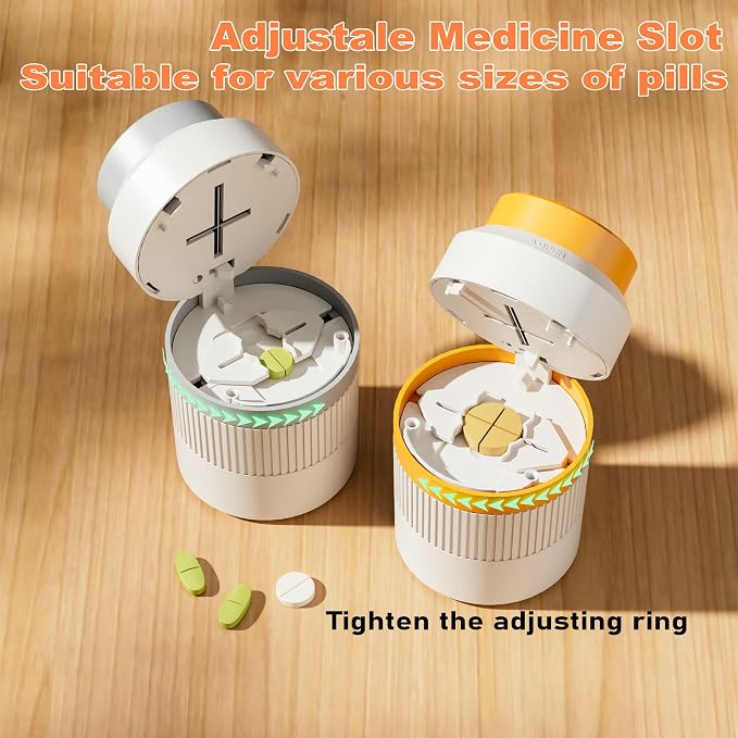 3-in-1 Pill Cutter, 1/2 1/4 Pill Crushers & Splitters with Stainless Steel Hidden Sharp Blade and Storage for Small or Large Pills, Pills Crusher Fine Powder for Tablets (Orange)