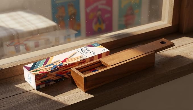 BSIRI Mikado Wooden Pick Up Sticks Game Original Classic Old Fashion Chinese Board Games for Adults and Seniors Toys in Family Brain Teasers of Mathematics Fun Table Wood Pickup Stick