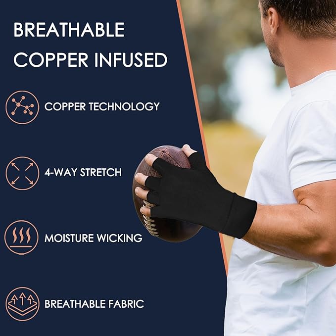 Beieverluck 4 Pairs Copper Arthritis Compression Gloves Fingerless Arthritis Carpal Tunnel Pain Relief Gloves For Men Women