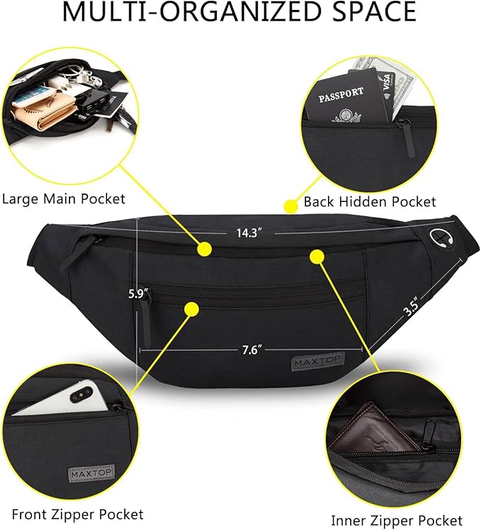 Large Crossbody Fanny Pack for Women Men Shoulder Sling Bag Fit All Phones | 4-Zipper Pockets,Key Chain,Hands-Free,Ideal for Sports Festival Workout Traveling Running Casual