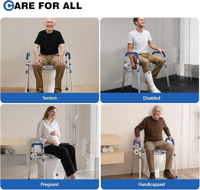 Toilet Seat Risers for Seniors, Raised Toilet Seat with Padded Handles & Seat, 400 LBS Raised Toilet Seat with Adjustable Height & Width for Pregnant, Disabled, Handicapped,(Blue)