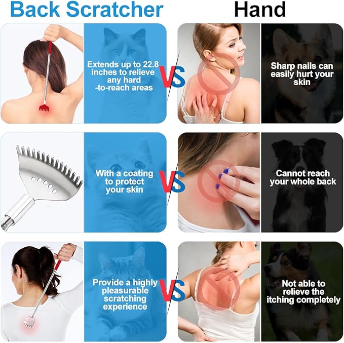 4 Pcs Different Back Scratcher Extendable Back Massager Tool with 吃, Metal Portable Telescoping Back Scratcher with Beautiful Box, Gifts for Men Women Stocking Stuffers (Red)