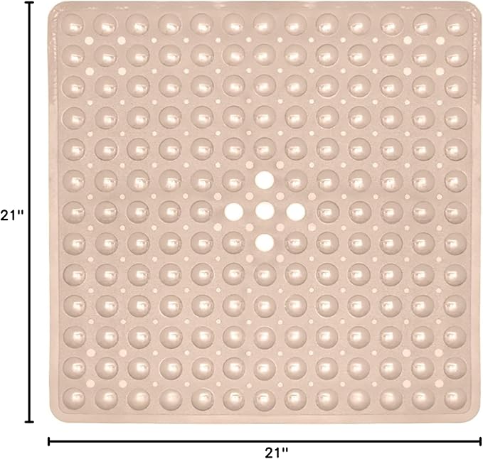 ENKOSI 21 x 21 inch Square Non-Slip Shower Mat – Anti-Slip Shower Mats for Inside Shower – Secure Grip for Shower Stall Floors – Quick-Dry with Drain Holes (21x21 Beige)