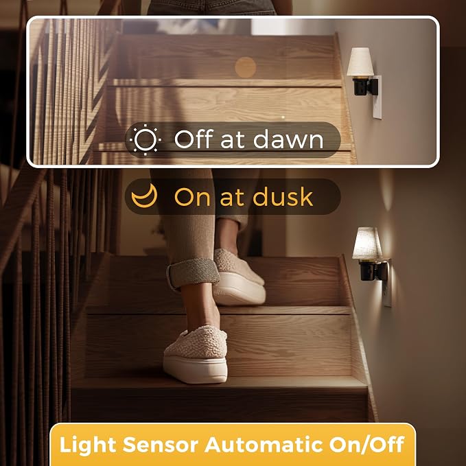 L LOHAS LED Night Lights Plug into Wall, Linen Fabric Night Light | Dusk to Dawn Sensor Vintage Nightlight, 5000K Daylight 0-100LM Dimmable, for Bedroom Living Room Hallway