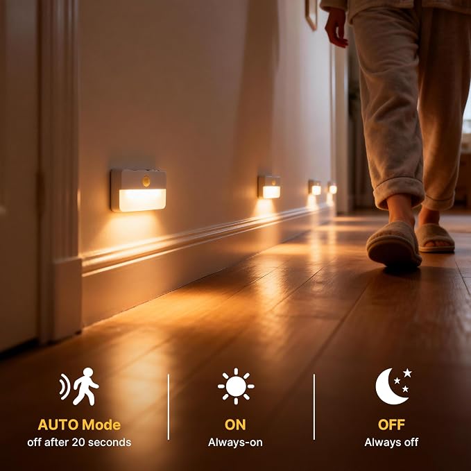 8 Pack Rechargeable Stair Lights for Indoor, Motion Sensor Night Lights | Automatic, Magnetic, Wireless, Stick on Anywhere LED Lamp for Step Toilet Hallway Bedroom Under Cabinet Closet Wall Kitchen