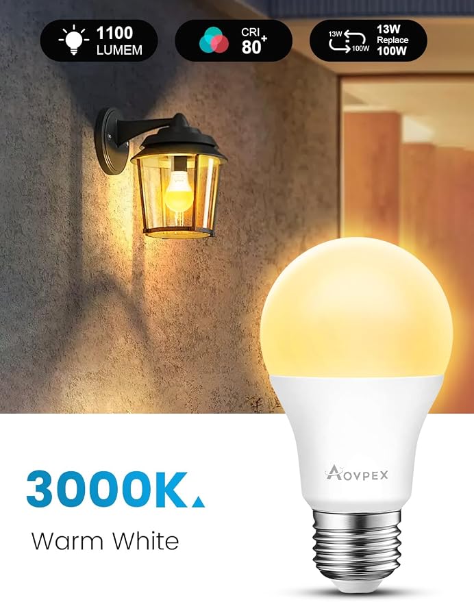 Dusk to Dawn LED Light Bulbs Outdoor, 13W Ultra Bright(100W Equivalent), 3000K Warm White Lightbulb Built-in Photocell Sensor, Auto On/Off Bulb for Garage, Wall Lantern, Patio, 2 Pack