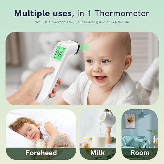 No-Touch Thermometer for Adults and Kids, Fast Accurate Digital Thermometer with Fever Alarm & Silent Mode, Easy-to-use, Forehead Thermometer for Babies, Kids & Elderly | Large LCD with 3-Color Backlight, Fever Indicator, Mute Mode, Memory Recall, Dule...