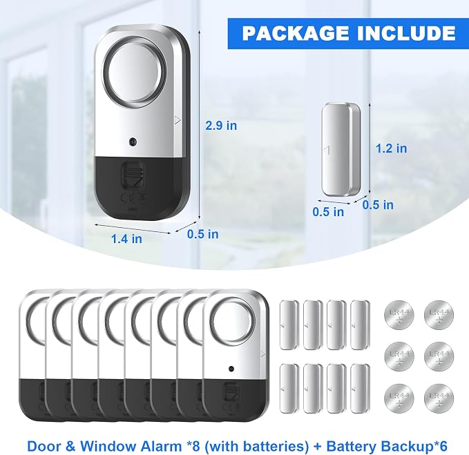 Door Window Alarm Sensors - Door Alarms for Kids Safety, Door Alarms for Home Security, for Home, Office, Store, Garage, Dorm Room, Apartment, RV, 8 Pack
