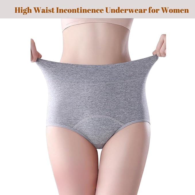 3 Pack Women's Incontinence Underwear Washable, Double Elastic High Waist Adult Incontinence Protective Briefs, Reusable for Light Bladder Leakage(M-Waist: 22.8''~37.0'')