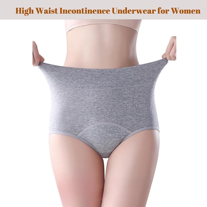 3 Pack Women's Incontinence Underwear Washable, Double Elastic High Waist Adult Incontinence Protective Briefs, Reusable for Light Bladder Leakage(S-Waist: 21.3''~35.4'')