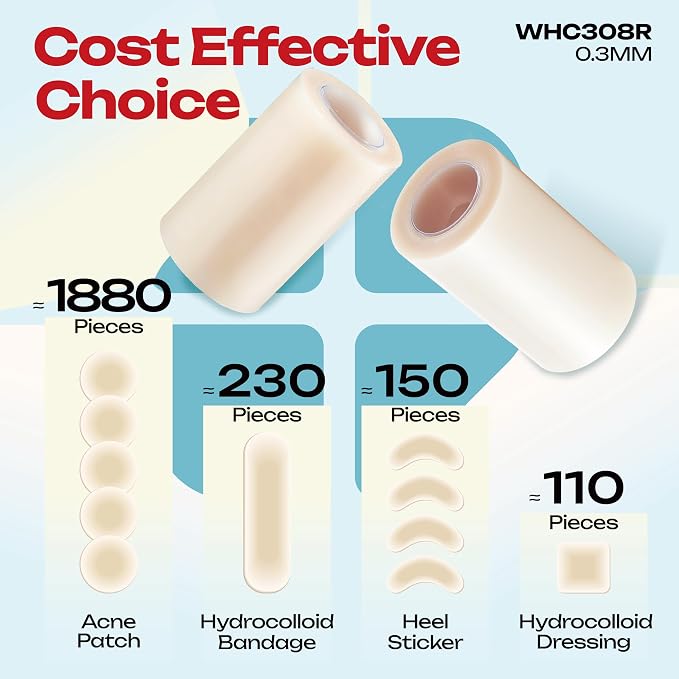 LIFARA Hydrocolloid Roll for Wound Care - Cut-to-Size, Extra Large Hydrocolloid Patch Bandages with Self-Adhesive, Waterproof, First Aid Kit Essential (3in*8ft, 11.8mils/ 0.3mm Thickness)