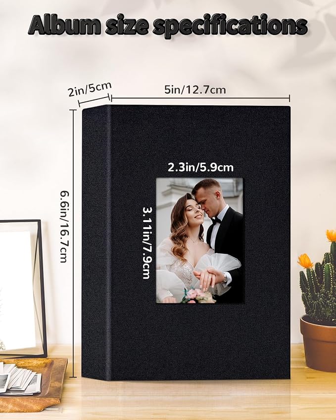 Artfeel Photo Album 4x6 with 100 Pockets,Slip-in Picture Albums,Linen Cover Memory Book with Front Window,White Page Vertical Photo Book for Wedding,Family,Anniversare,Baby,Vacation