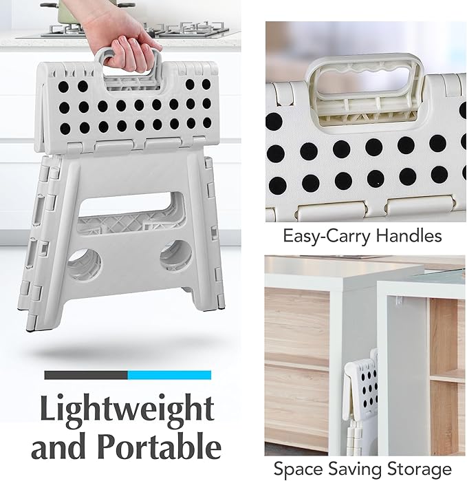 Handy Laundry Folding Lightweight Step Stool - Sturdy Enough to Support Adults - Opens Easy with One Flip - Great for Kitchen, Bathroom or Bedroom (White - 13 inch)