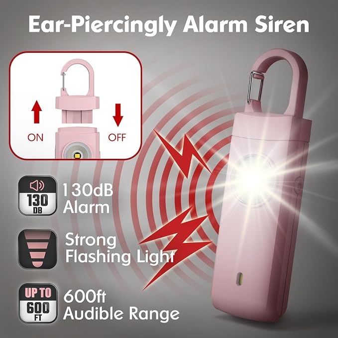 Rechargeable Personal Alarms for Women, Keychain Siren Alarm with Flashlight, Back to School College Essentials for Daughter, College Students, Teen Girls, Elders, Kids, Travel Essentials, Rose Gold