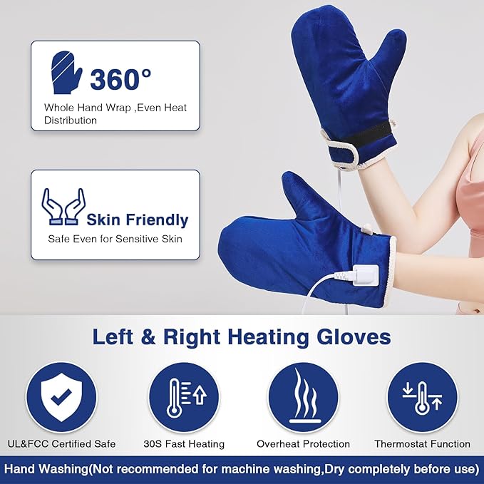 Heated Gloves for Arthritis Hands - Electric Heating Mittens 30s Fast Heat Therapy for Carpal Tunnel Pain Relief - Hand Heating Pad Treatment Wrist Fingers 10-90Min Auto Shut Off & 86℉-158℉ Temp