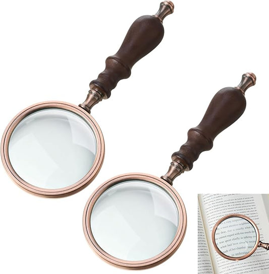 Yunsailing 10x Magnifying Glass, Brass Handheld Magnifier with Wooden Handle, Vintage Gift for Elderly Reading, Macular Degeneration, Coin, Stamp, Book Inspection